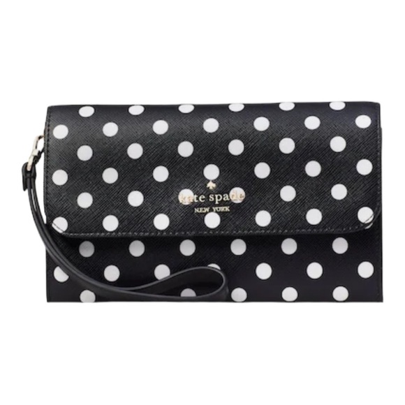 Kate spade Cheers Boxed Medium Phone Wristlet black/white polka dots - Picture 2 of 16